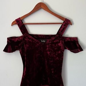 Maroon velvet off the shoulder bodysuit